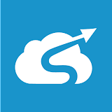 Logo van Skyhigh Media, een witte wolk met een pijl er door